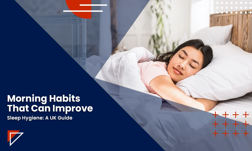 Morning habits for better sleep hygiene with a woman sleeping peacefully in bed