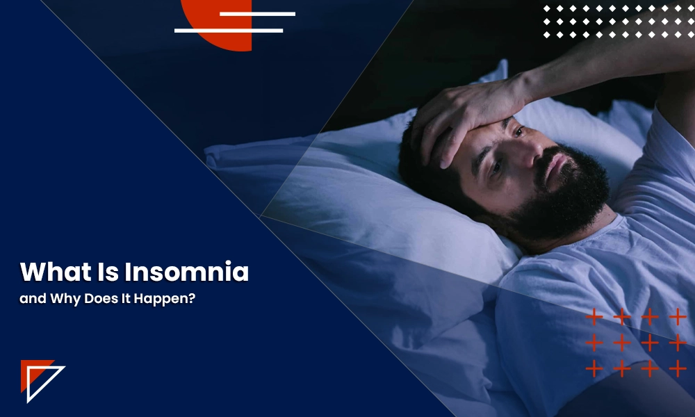 Man lying awake in bed at night showing insomnia and difficulty sleeping.